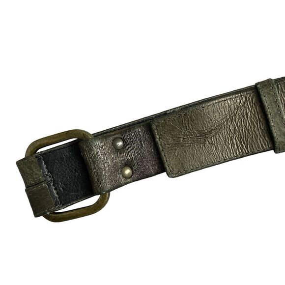 Vtg Suzi Roher Leather Belt Small Womens Green Metallic Brass Abel Canada 1.5\